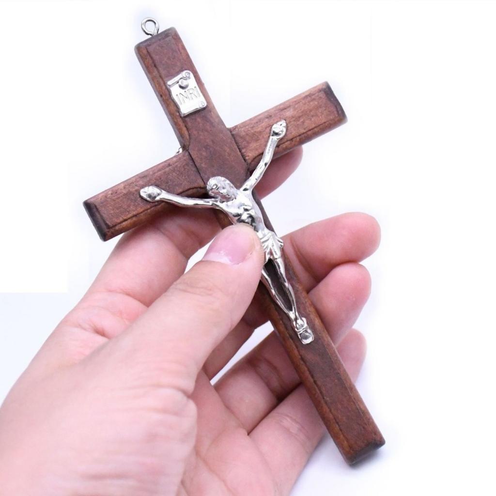 1 Stück Handgefertigtes Holzkreuz Christus Statue Religiöses Gebet Handhaltendes Kreuz Anhänger