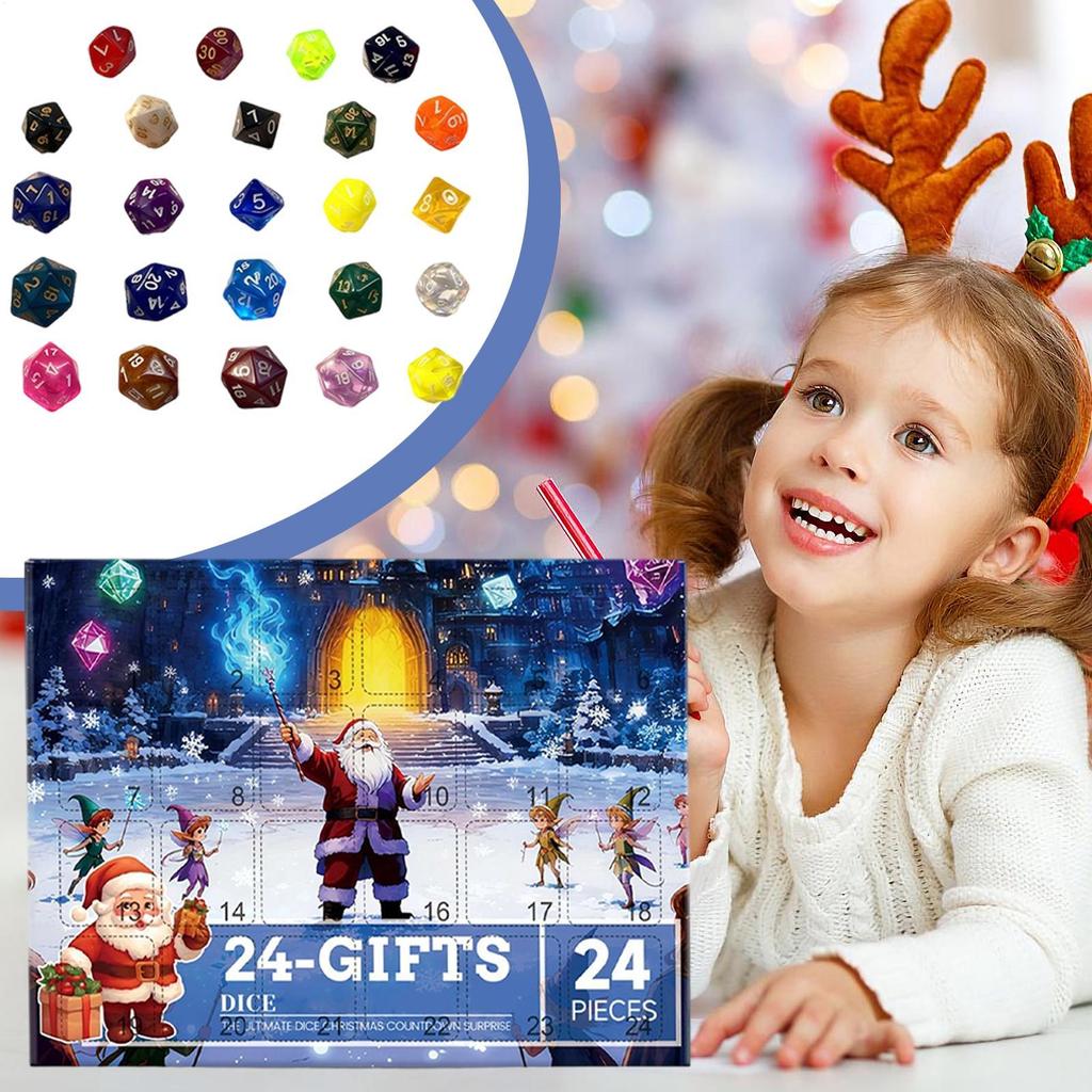 Weihnachts-Würfel-Countdown-Kalender 24-Tage Gemischter Advents-Countdown-Kalender Inklusive Würfelset für Familie Männer Jugendliche Erwachsene Mädchen