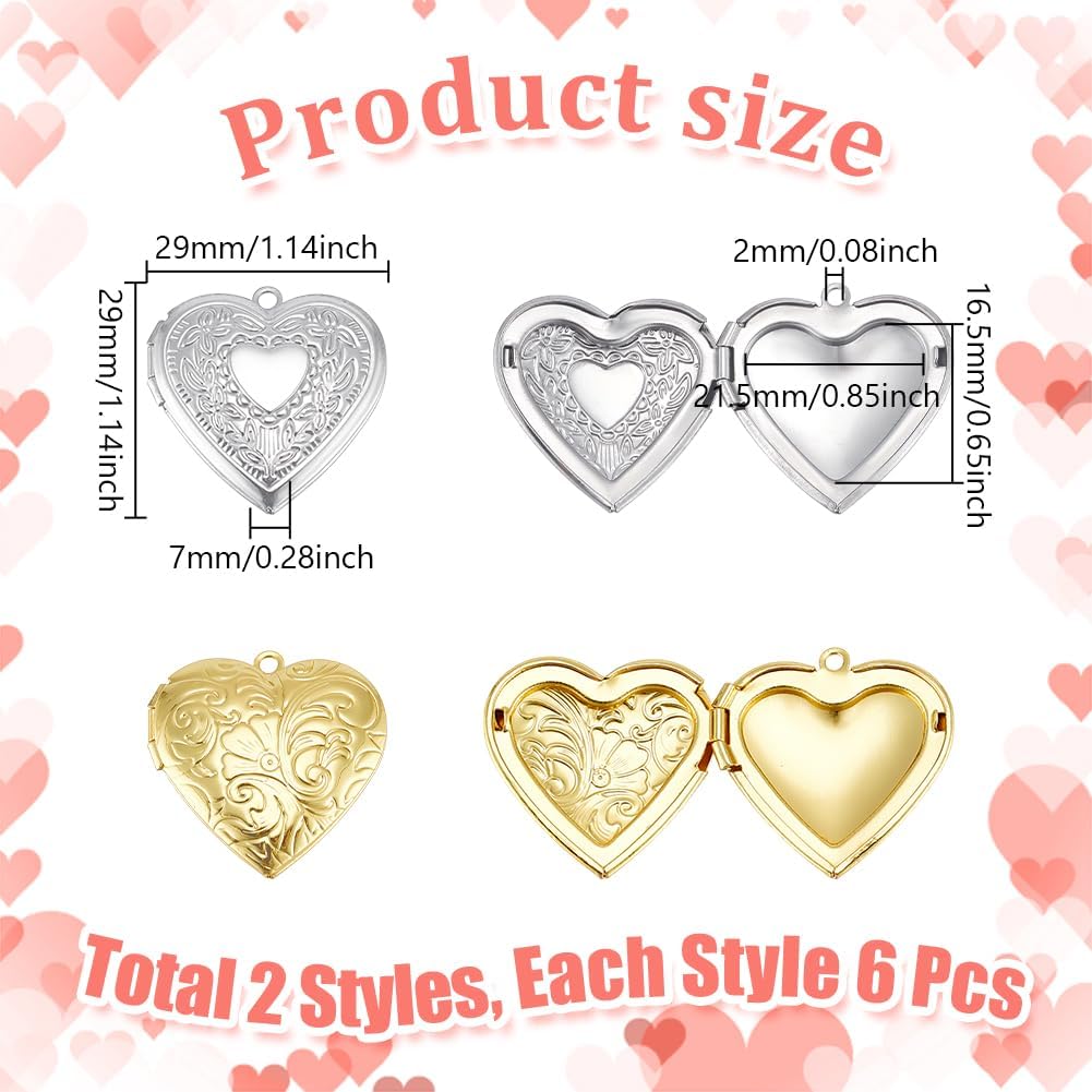 

AHANDMAKER 12 шт. 2 цвета Подвески-медальоны в форме сердца Сердца Шармы-фоторамки Латунные Любовь Свадебные Фотошармы для DIY Память Выпускной День святого Валентина