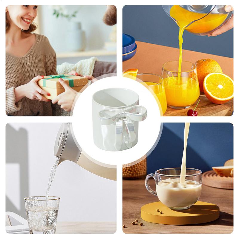 Ceramic Coffee Cup 12oz Elegant Bow Tumbler With Ergonomic Grip Multipurpose Drinkware For Latte Hot Cocoa Beverage Water Orange