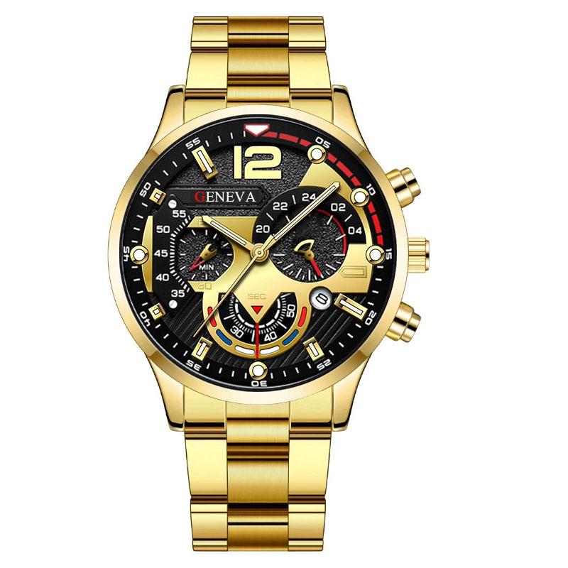 Men's Luminous Quartz Sports Watch with Steel Strap and Calendar