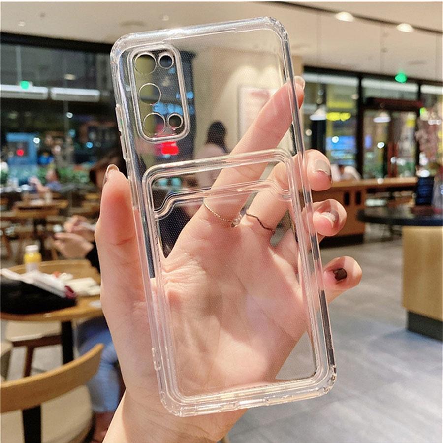 Samsung Galaxy A15 A25 A35 A55 A24 A34 A54 A14 S22 S23 S24 Ultra Plus With Wallet Clip Card Holder Shockproof Silicone Transparent Phone Case