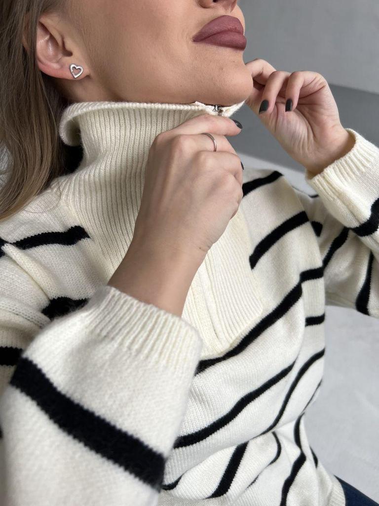 Europeisk och Amerikansk Färgblock Randig Halvdragkedja Stor Storlek Stickad Tröja Kappa