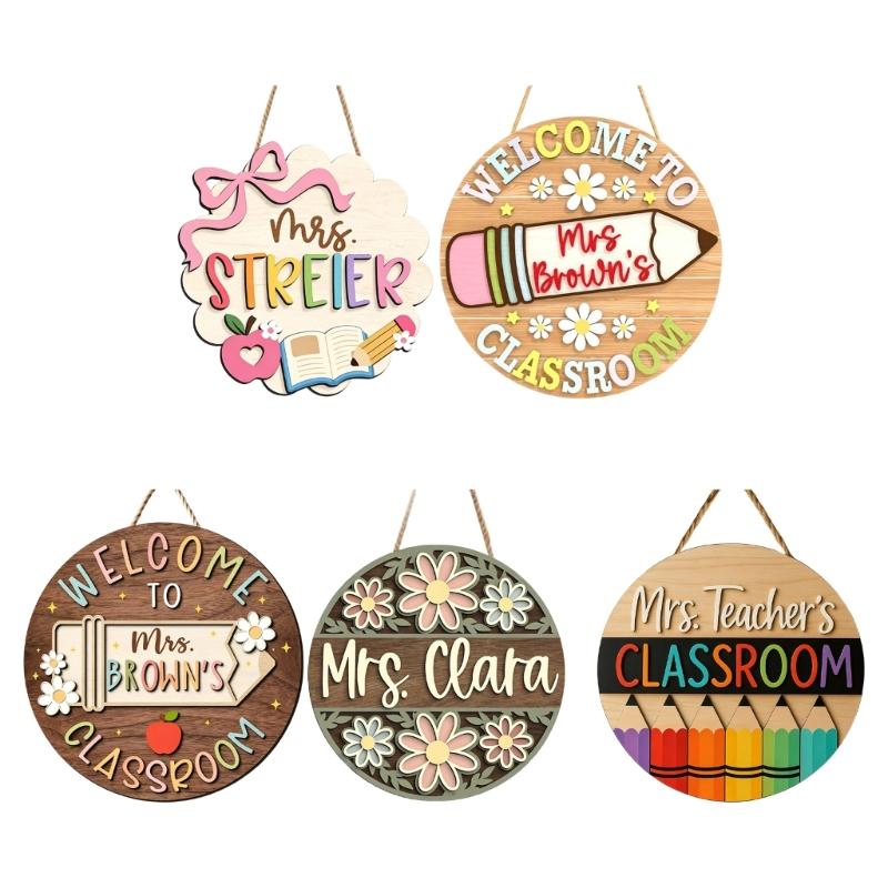 Teacher Door Sign For Classroom Door Decorations Classroom Welcome Sign for Teachers, Wood School Plaque with Rope Cord for First Day Entry Display