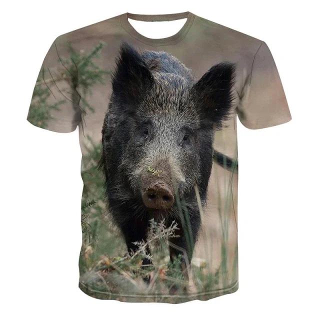 Wild Boar 3D Printed T-shirt Men's Short Sleeve O Collar Outdoor Hunter Animal Loose Dry Breathable Personality Clothing