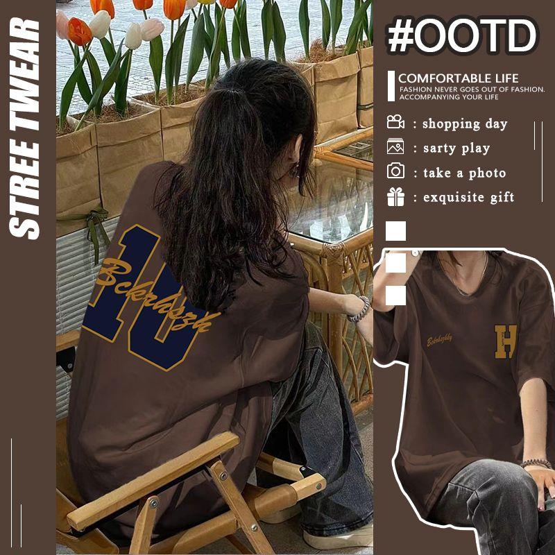 

Хлопковая футболка с коротким рукавом Женский летний ретро свободный дизайн топ с половиной рукава