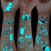 12 Sheets Blue Luminous Animals Tattoo Stickers with Cute Cartoon Pandas Deer Jellyfish Ducks Elephants Rabbits Butterfly Goldfish Patterns