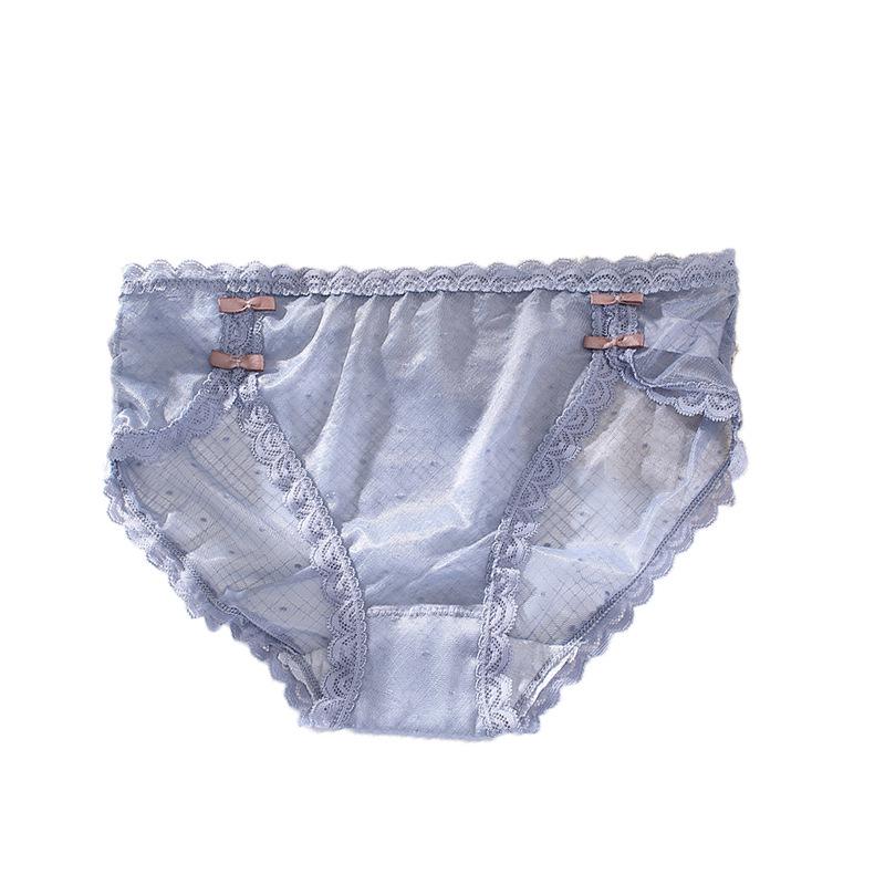 Soft & Cute Cheongsam: Sexy Lace Plus Size Women's Panties with Double Bow, Ice Silk Mesh, Mid-Low Waist.