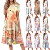 Women Casual Printed Round Neck Short Sleeved Long Dress
