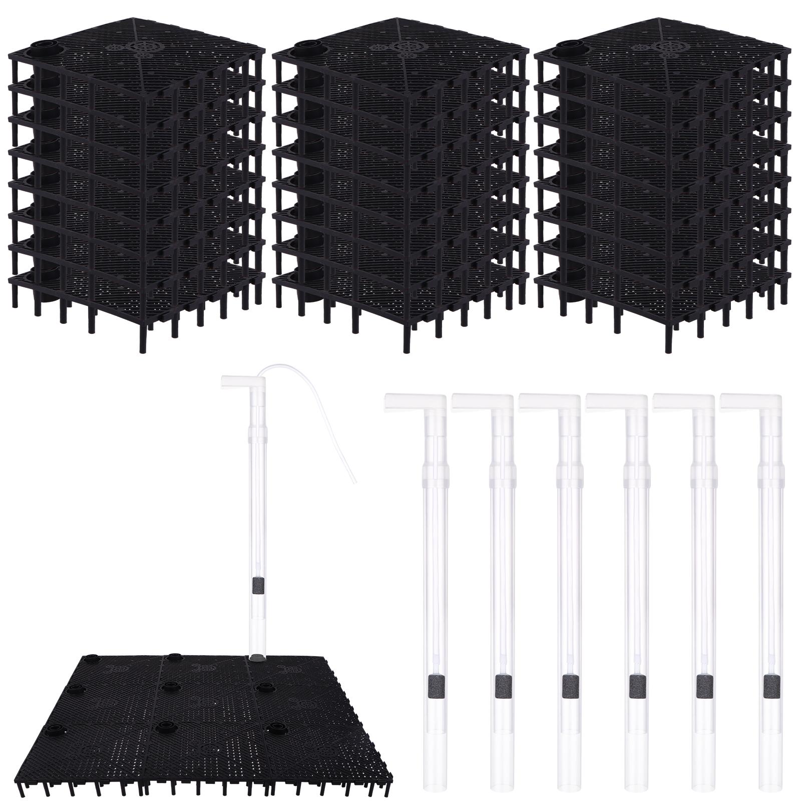 

24Pcs Undergravel Filter Aquarium Divider Tank (5.7 X 5.7 ) Under Gravel System For Clean Water With 8 Uplift Tube For Fish T чорний