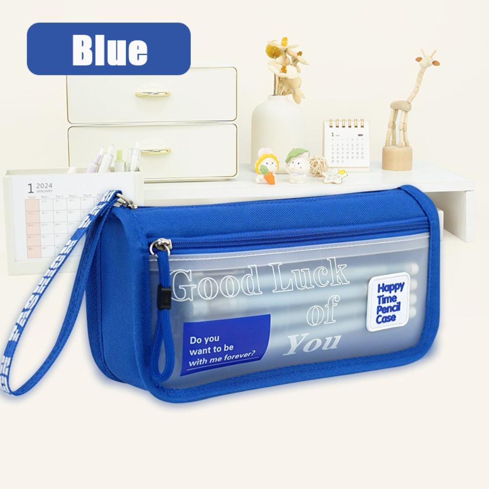 

Transparent Pen Bag Double-layer Pen Box High Quality Stationery Organizer School Office синий