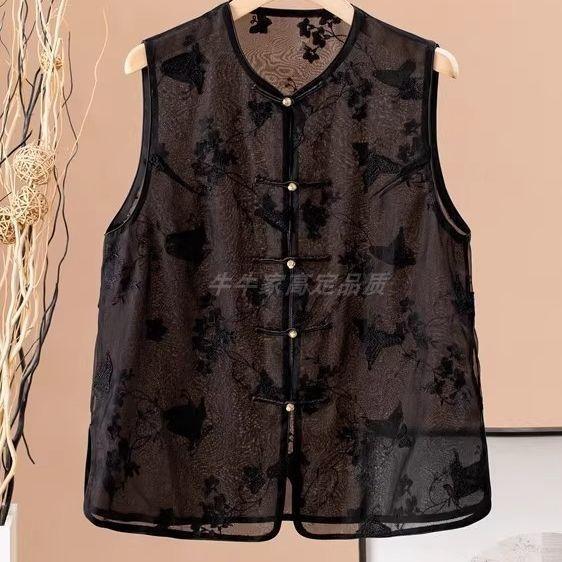 New vest retro summer vest sleeveless 2025 vest embroidered top buckle