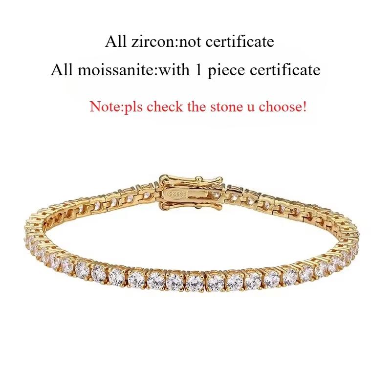 

Smyoue 18k Gold Plated Moissanite Tennis Bracelet for Women 3/4/5mm Classic 925 Silver Certified Bracelet for Men Chain 3mm 14cm&zircon not Cert