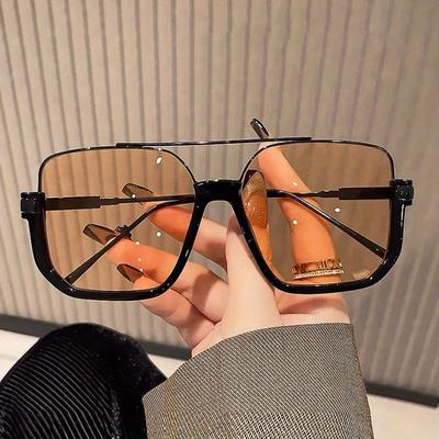 Vintage Square Women Fashion Sunglasses Half Metal Frame Double Beam Fashion Sunglasses Men Vintage Driving Eyewear Ocean Lenses Shades