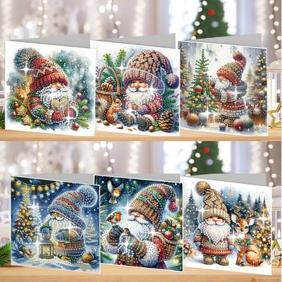 Kit de Cartes Peinture Diamant Lutin de Noël Strass Carte Souhait Quotidien Carte de Vœux Peinture Diamant pour Adultes Débutants
