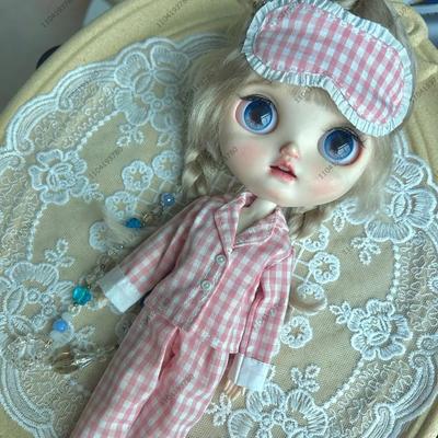 Blythe Bebek İçin 30CM Vücut 1/6 Ob24 Azone Bebek Giysileri Çizgili Pijama Gecelik İpek Baskılı Desen Pijama Takımı Kız Giysileri