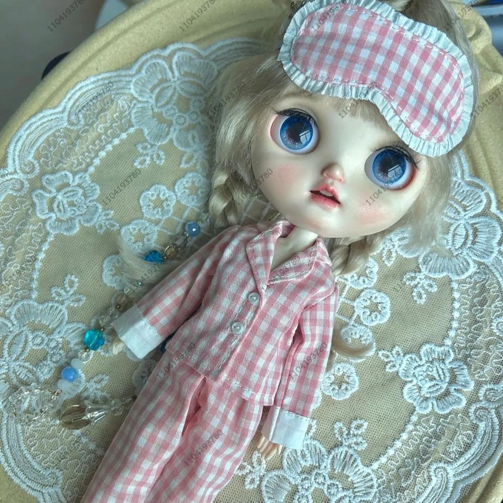 For Blythe Doll 30CM Body 1/6 Ob24 Azone Doll Clothes Stripe Pajamas Sleepwear Silk Printed Pattern Pajamas Suit Girl Clothes