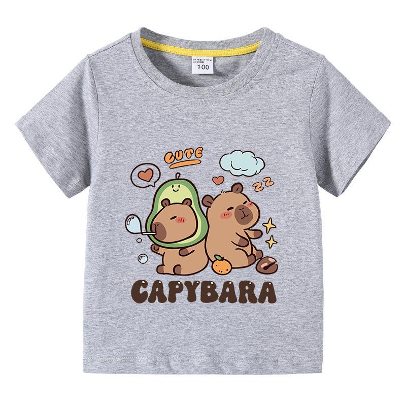 Solid Color Kids Basic T-shirt Capybara Tees 3-10Years Children Short Sleeved Clothes Boys Girls Round Neck Tops Birthday Gifts