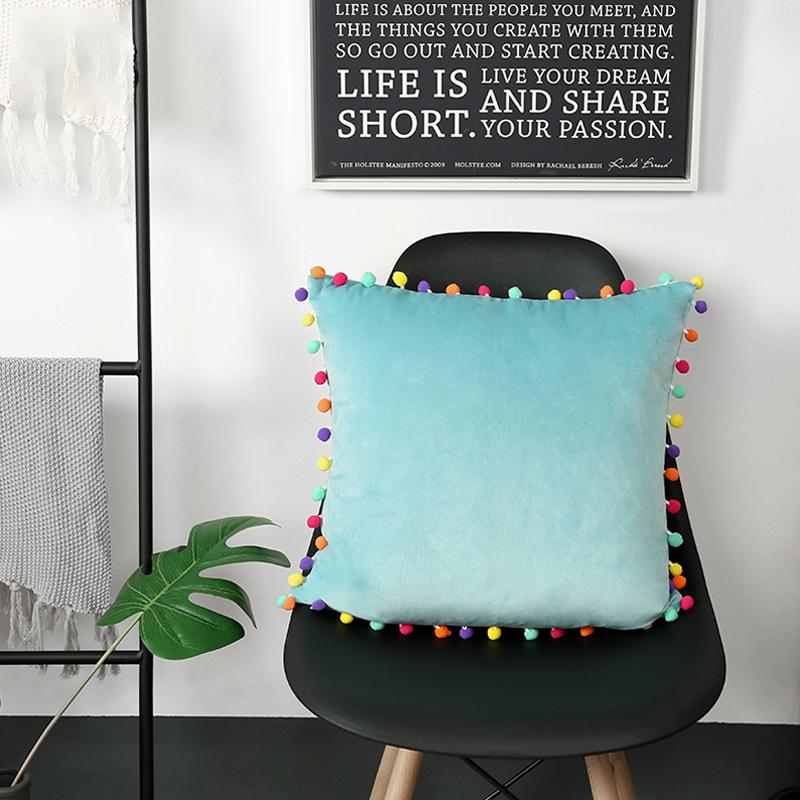 Soft Velvet Cushion Cover Decor Ball Tassel Throw Pillow Case Solid Color Luxury Home Decor Living Room Sofa Seat Pillowcase