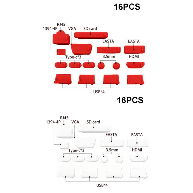 1set/16pcs Silicone Notebook Anti Dust Plug Cover Stopper Type C Laptop Dustproof USB Port HDTV RJ45 Interface waterproof cover2