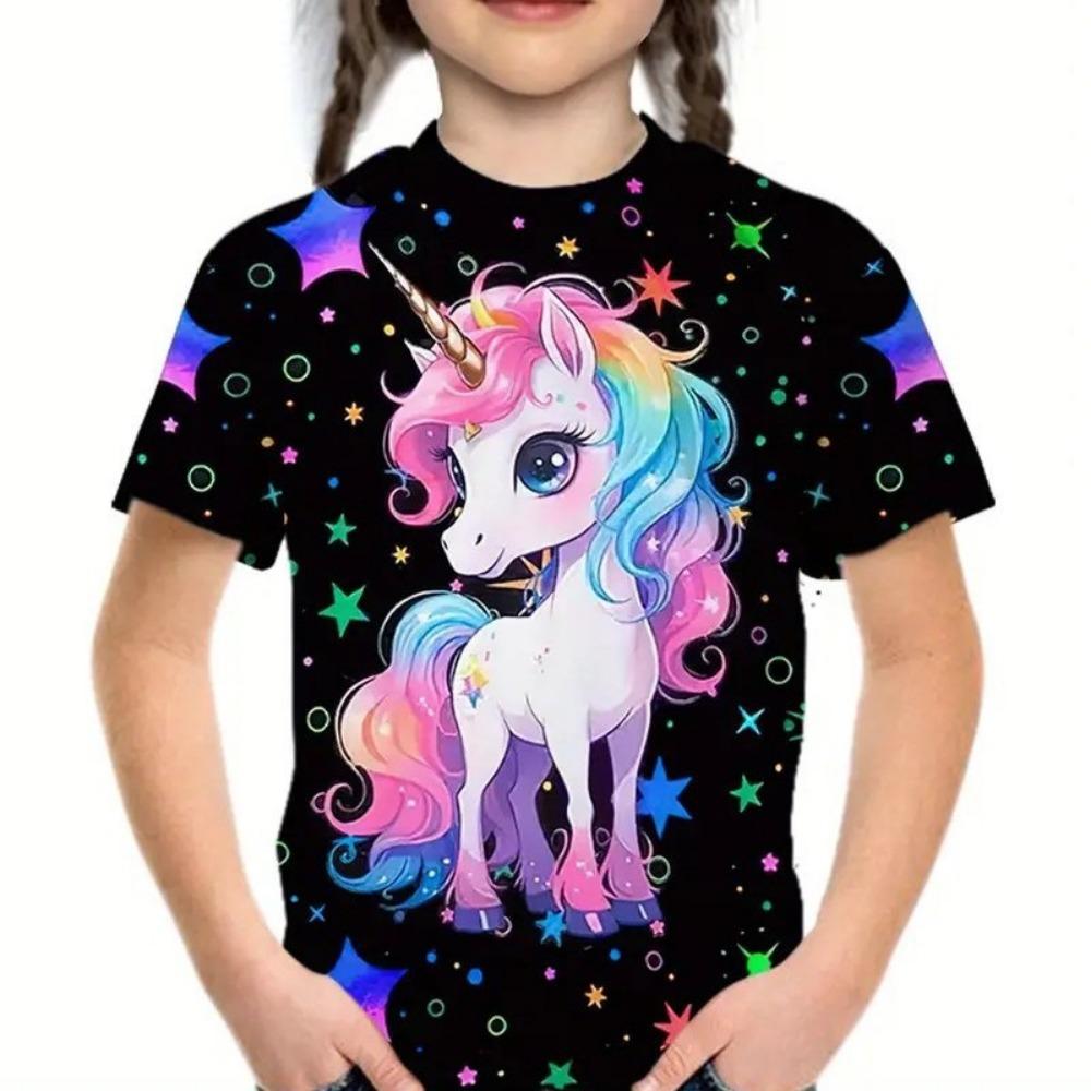 Girls' T-shirt tops fashion casual personality dressy cute pattern pullover short-sleeved