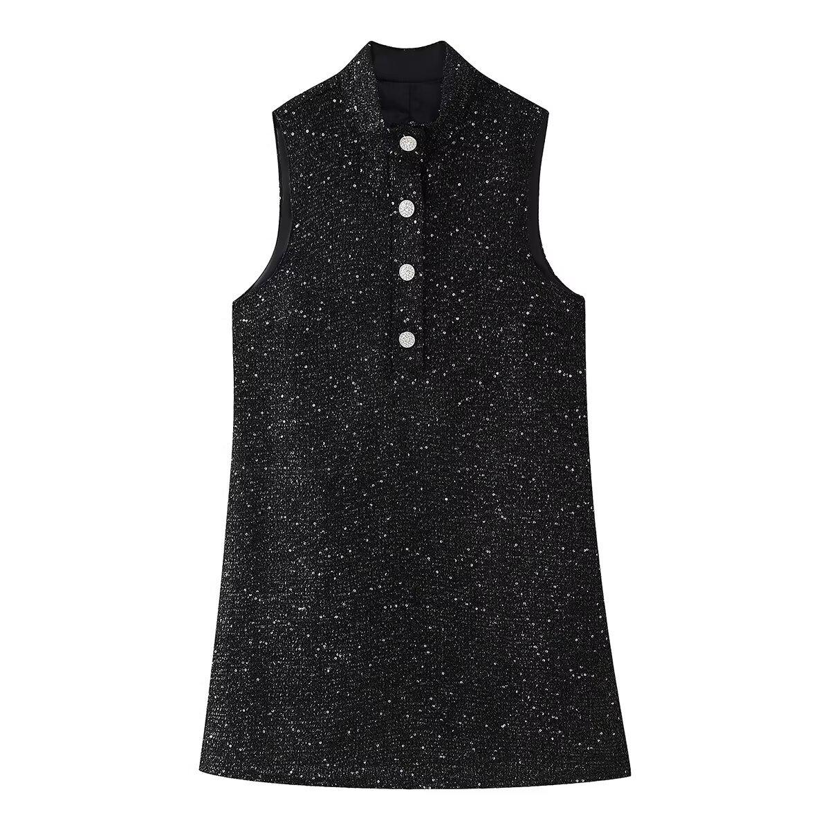 

Женское мини-платье в европейском и американском стиле, украшенное пайетками XS чёрный