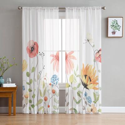 Frühling Aquarell Blume Blätter Gardinen für Wohnzimmer Schlafzimmer Kinderzimmer Tüll Fenster Behandlung Vorhänge