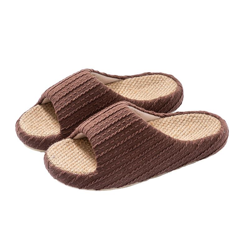 Mingsheng Japanese Light Luxury Linen Slippers Indoor Home Sweat-absorbing Breathable Couple Four-season Slippers Floor Non-slip