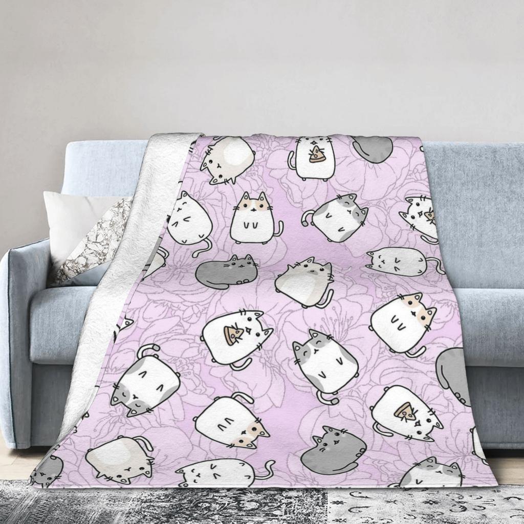 Cute Cat Pattern Blanket Fleece P-Pusheencats Lightweight Throw Blankets For Bedroom Sofa Bed Rug