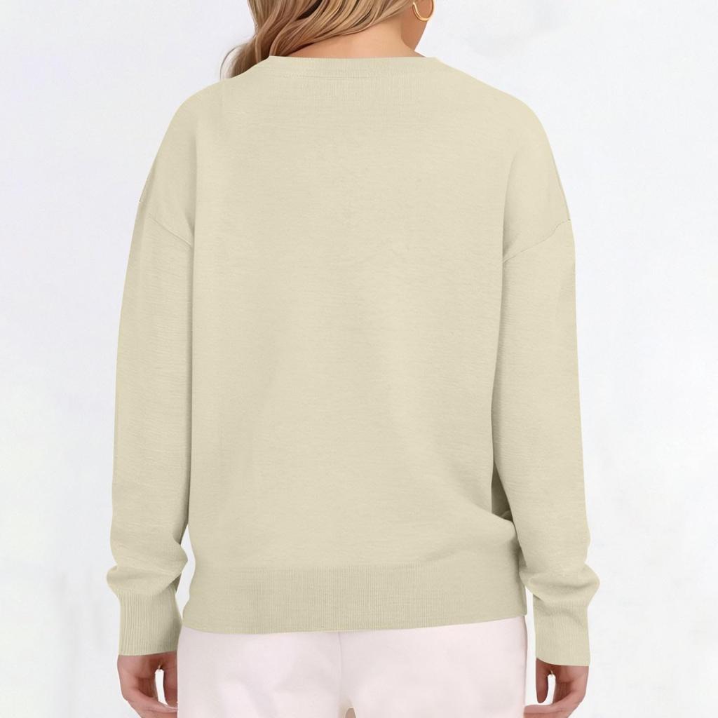 Women's Fashion Round Neck Pullover Sweater Casual Versatile Solid Color Knit Top