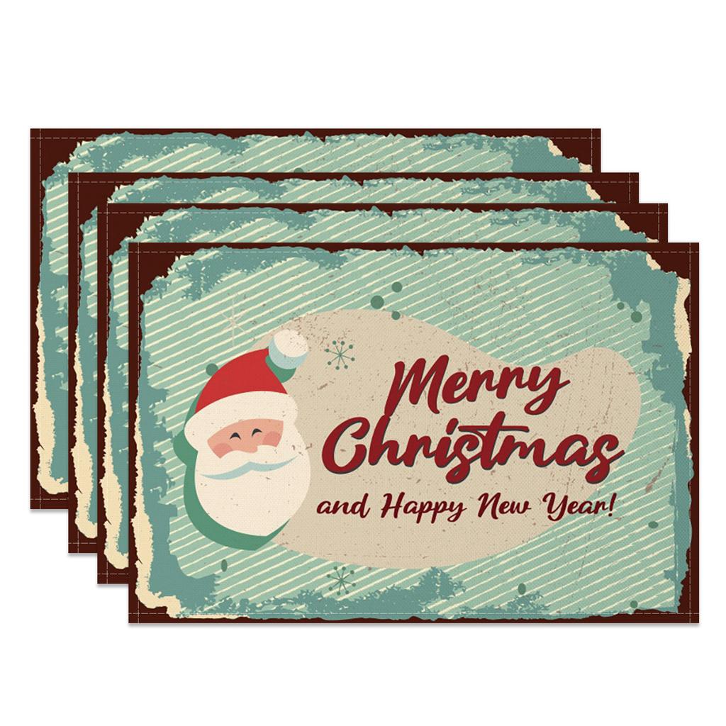 4pc/set 2025 Christmas Placemats Snowman Santa Pinecone Green Theme Holiday for Xmas Decor Linen Washable Christmas Tableware
