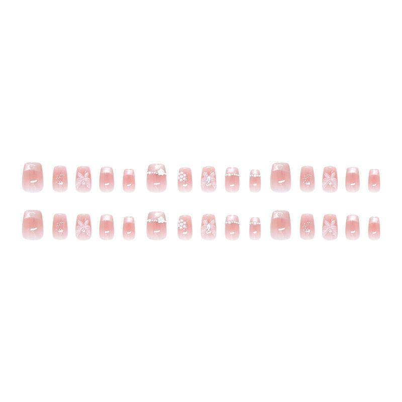 Three-dimensional atmosphere manicure, icy butterfly bursting cat's eye, French pearl chain star manicure, 30 pieces