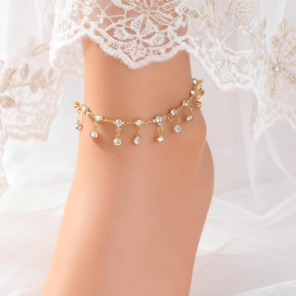 Elegante Tornozeleira com Franjas de Strass de Cristal para Mulheres - Moda Europeia e Americana