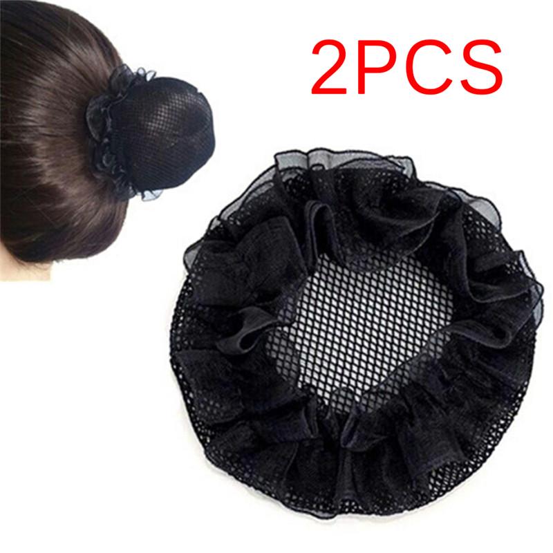 2Pcs Women Ballet Dance Skating Snoods Hair Net Bun Cover Black Nylon Material