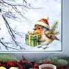Window Clings for Glass Christmas Bird Static Clings, PVC Waterproof Decals with Santa Hat And Pattern Stickers Gift Box, Removable Holiday Home Door