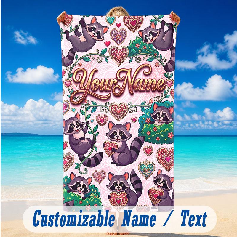 Floral Garden Theme Beach Towel Personalized Custom Name & Text Soft Quick Dry Beach Towel for Swimming Travel