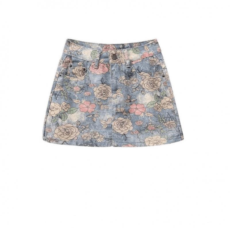 American Spicy Girl High-Waisted A-Line Printed Denim Mini Skirt - Summer 2025