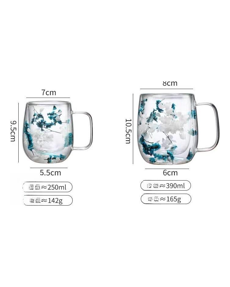 Kreatives neues Produkt, echte Blume, doppelschichtige Tasse, Kaffeetasse, Glas, Wassertasse, Bar, Café-Tasse, schöne Blumentasse
