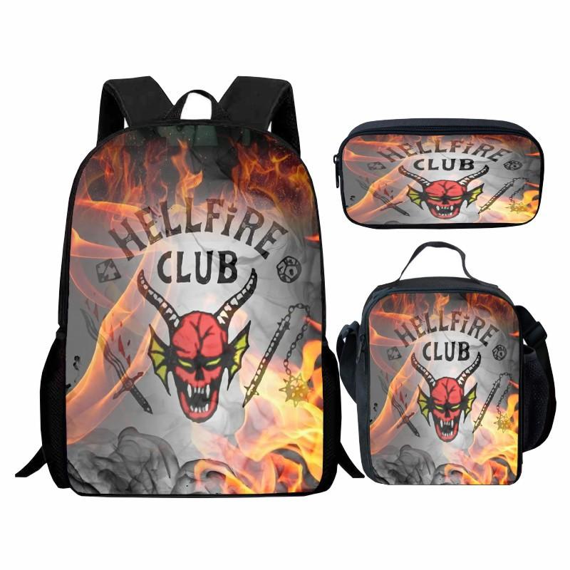 Stranger Things Peripheral Student Schoolbag Three-Piece Set, Cartoon Stragner Things Backpack Lunch Bag