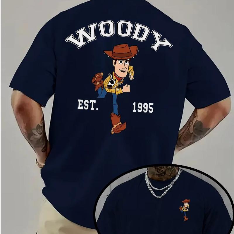 Woody Running Cartoon T Shirt Toy Story Retro Buzz Lightyear Summer Cotton Unisexs Women Tops Tees Couple Cotton Oversized