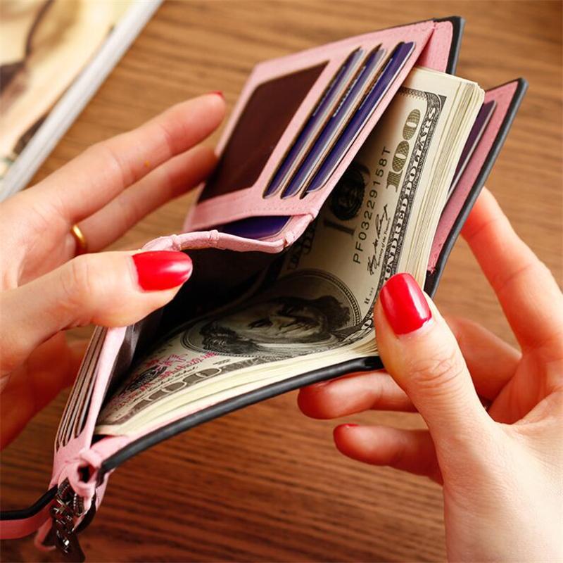 New Women's Wallet PU Leather Short Wallet Made of PU Leather Female Purses Card Holder Foldable Portable Lady Coin Purses