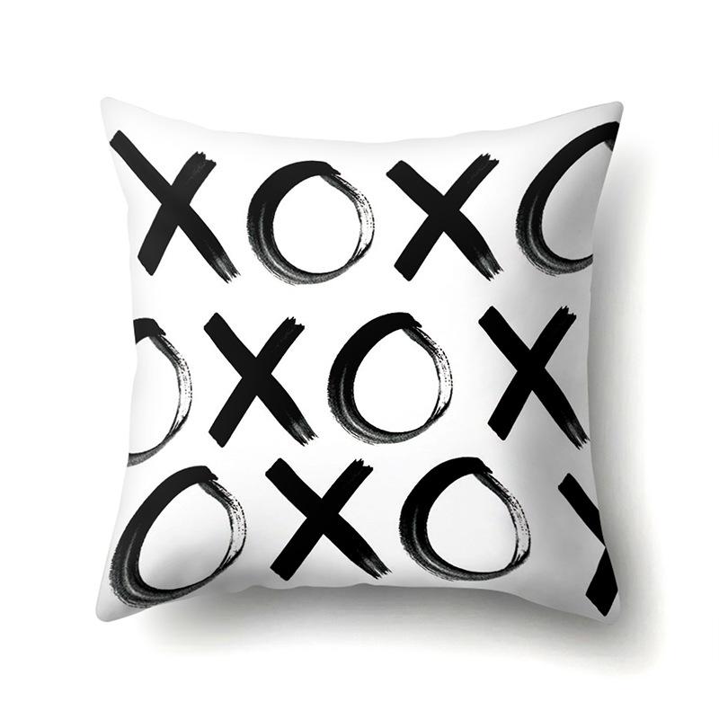 Polyester Pillowcase Peach Leather Velvet Black and White Geometric Printed Pillowcase Waist Cushion Cover Bedside Cushion Cover Bedside Cushion Cover