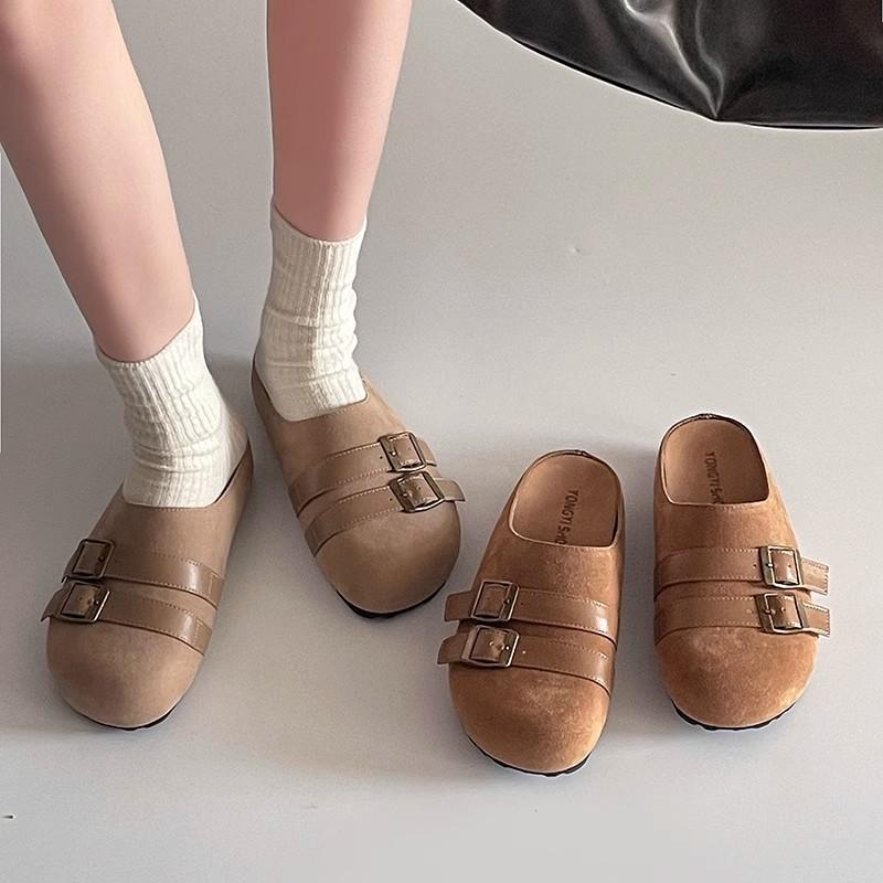 Lazy retro Mori thick-soled bag head slippers women's spring 2025 new outer wear round head one-pedal casual slippers