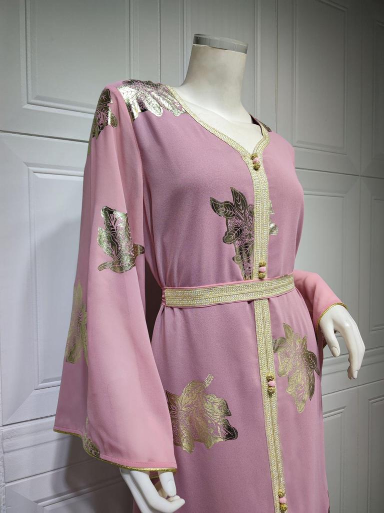 AB213 Gold Stamping Chiffon Plus Size Muslim Long Dress