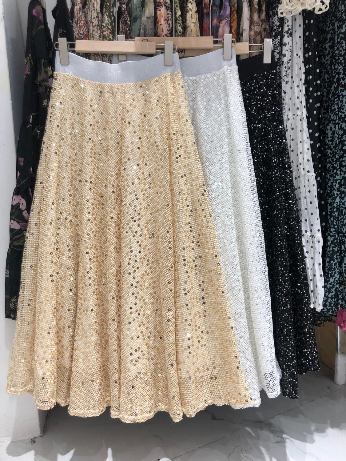 

Эластичная юбка с высокой талией Heavy Industry Sequins Muse Fan Pendulum, черная длинная юбка European Station для женщин, весна 2025 г. one size fits all