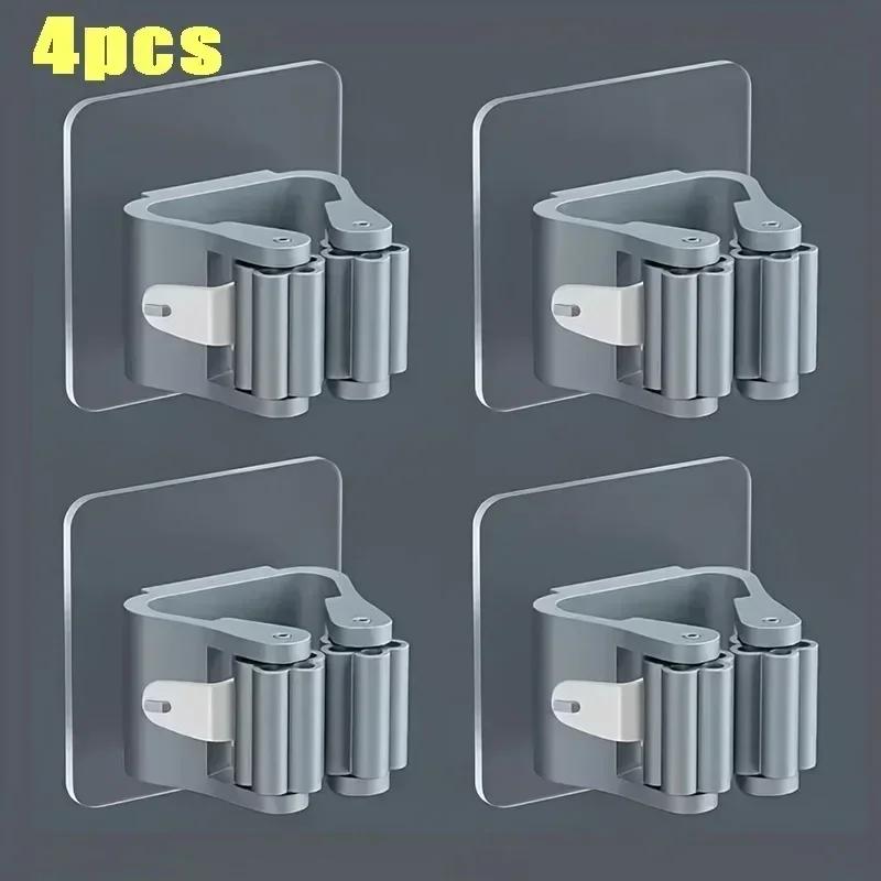 Mop Holder Storage Rack Bathroom Suction Hanging Pipe Traceless Mop Clip Broom Hanger Wall-Mounted Waterproof Rack White Amagi