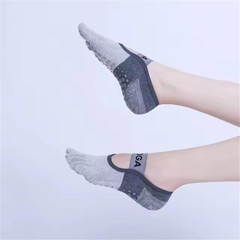 1 Pair of Breathable Yoga Socks Silicone Anti Slip Fitness Socks Cotton Sports Five Toe Socks Pilates Ballet Fitness Socks