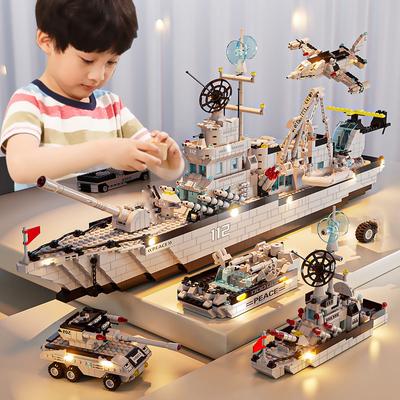 Conjunto 6 em 1 de Blocos de Construção Militares Navio de Guerra da Marinha Tanque do Exército Modelo de Navio Aeronave Crianças Brinquedos de Construção DIY Presente de Natal Aniversário