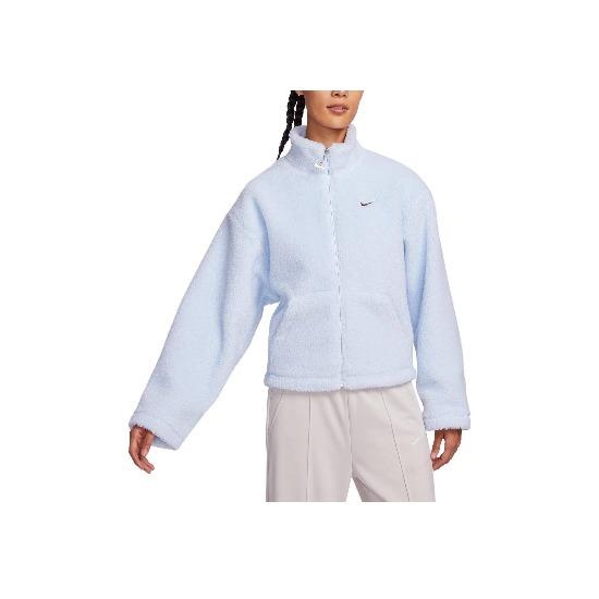 Nike Einfarbige Stehkragen Reißverschluss Lässig Locker Geschnitten Dicke Fleecejacke Damenjacke Lila Blau FV4009-423