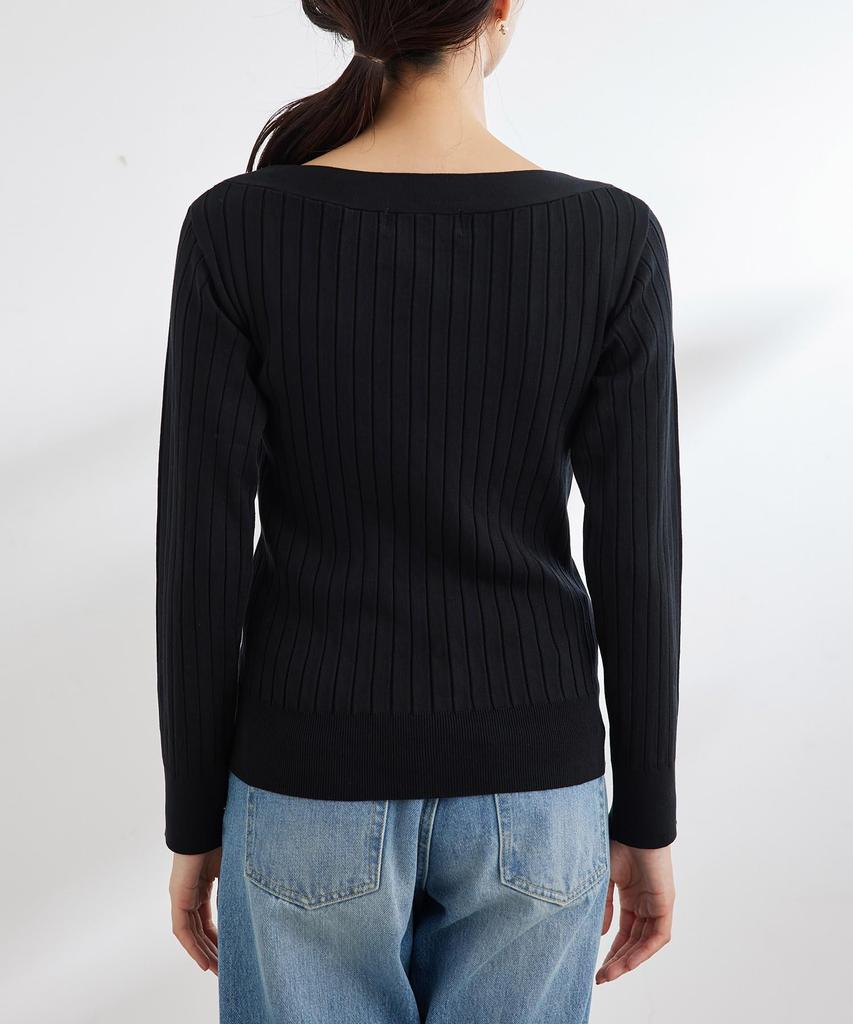 ROPE PICNIC Bio Wide Rib Boat Neck Knit Black Size 38 Women's Pullover, GDM13010, (01),